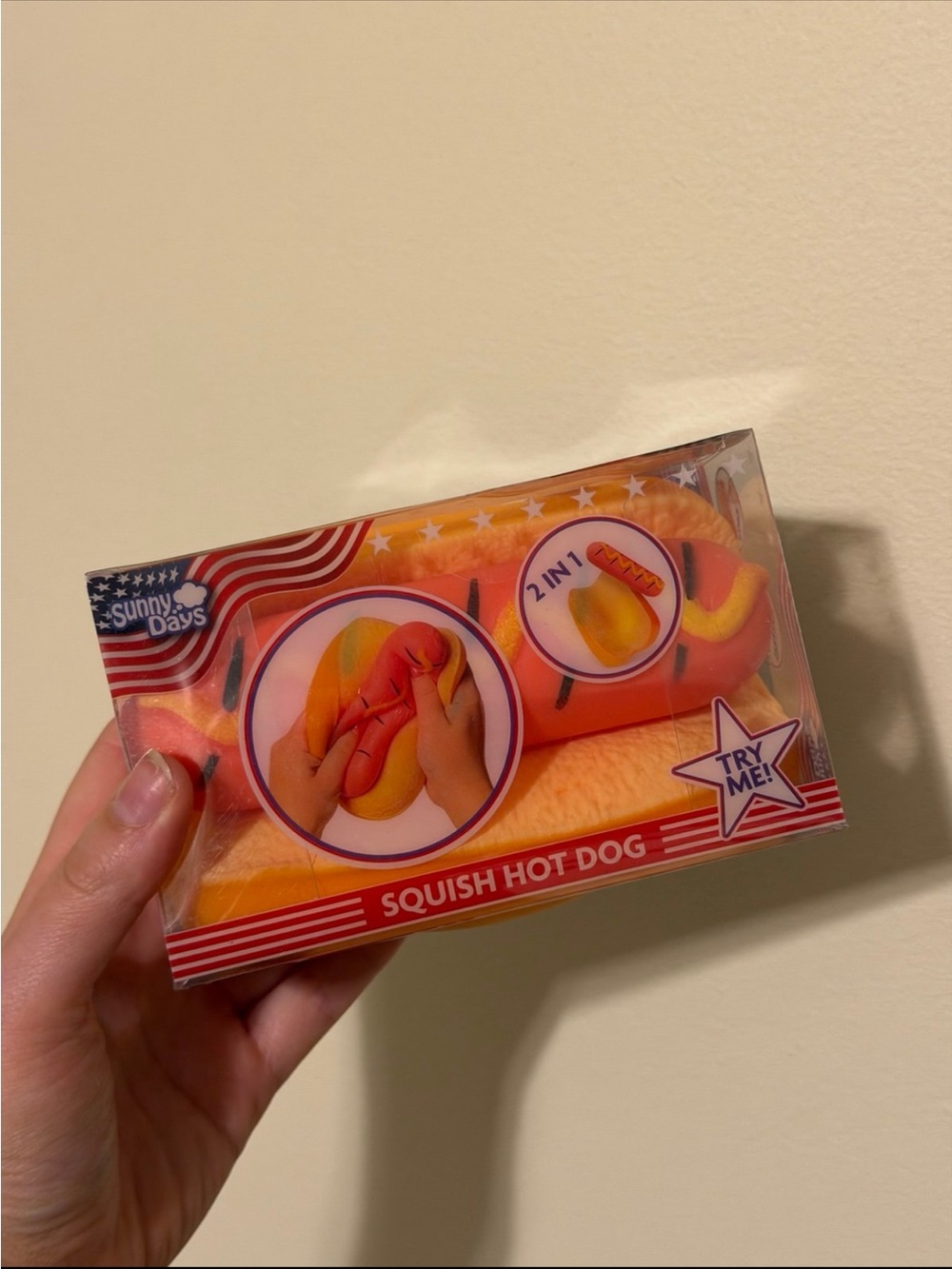 Squishy Hot Dog Squeezy Fidget Toy Sunny Days 2-in-1 Hotdog Stress Relief